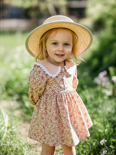 Sweet Girl's Long-Sleeve Vintage Dress Baby Girls Doll Collar Dress Children's Dress, Drestiny, Dresses, Midi Dresses, Long Sleeves, 2T, 3T, 4T, 5T, 6T, United States, USA, Canada, Australia, New Zealand, United Kingdom, UK, girls vintage dress, long sleeve girls dress, prairie dress for girls, girls cottagecore dress, girls floral dress long sleeve, vintage style dress girls, long sleeve girls frock, children's prairie dress, girls smocked dress long sleeve, brown, blue, red, white, shopdrestiny.com